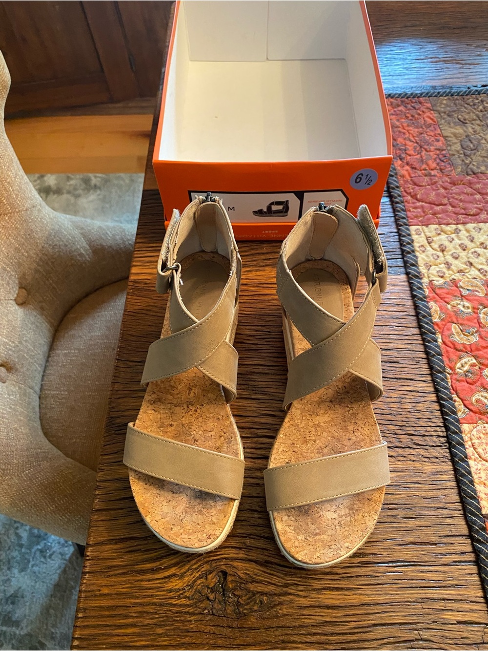 Adrienne Vittadini Tan Crisscross Cork Footbed Sandals
